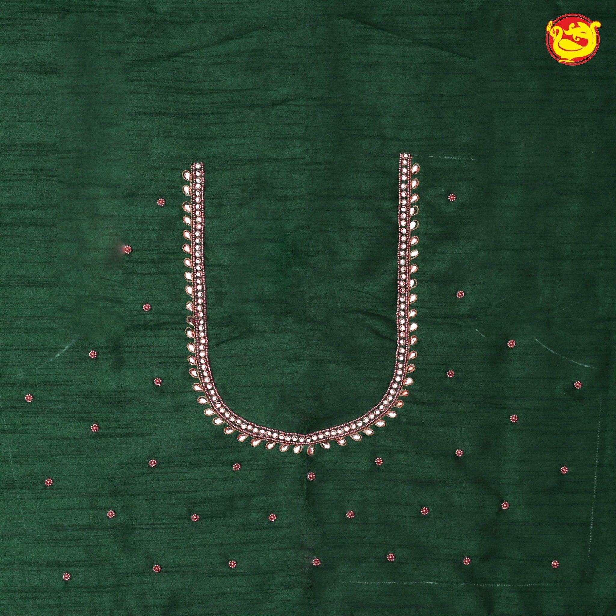 Bottle Green Bridal Aariwork Blouse - Thenianantham