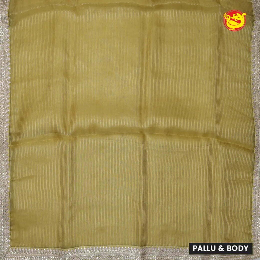 Olive Green Organza Saree With Semi Stitched Work Blouse