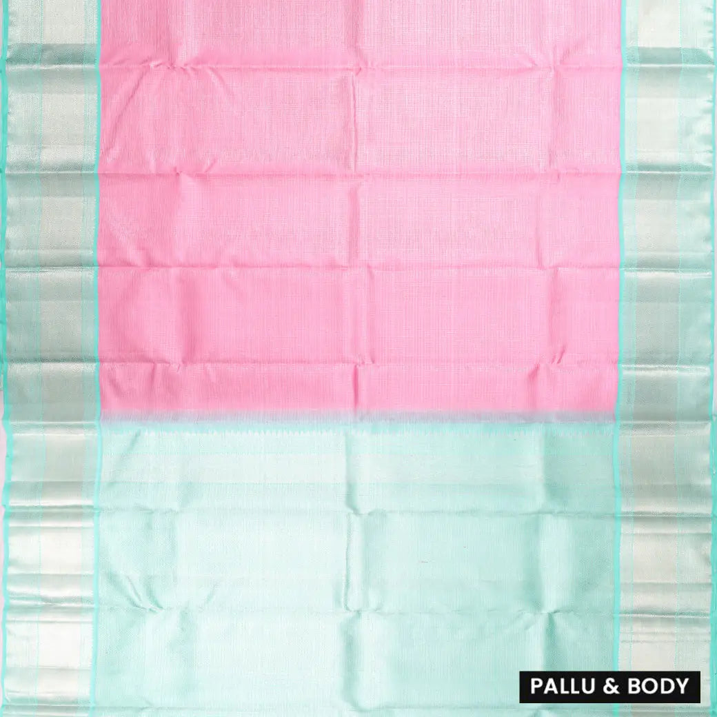 Light Pink with Sky Blue Soft Silk Saree