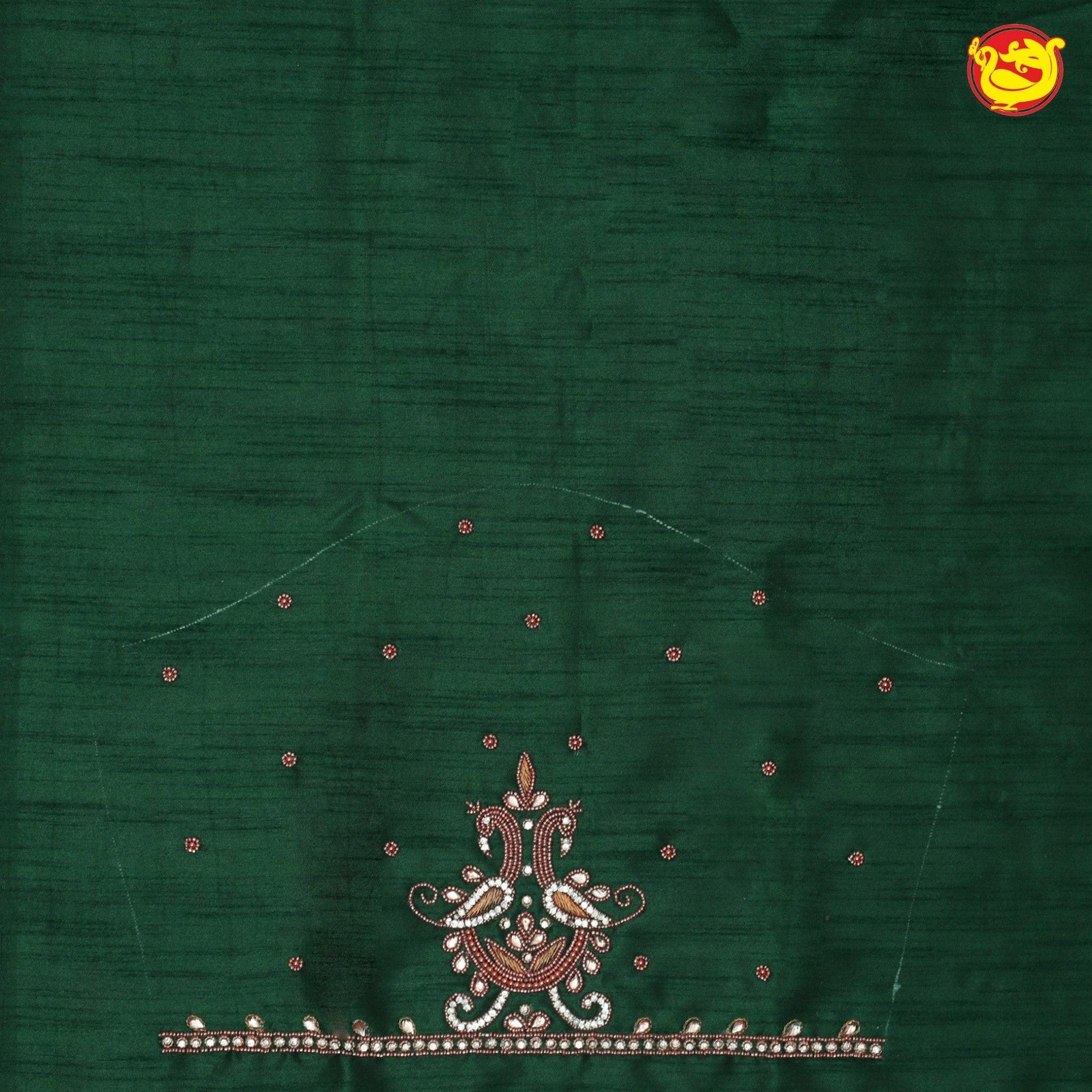 Bottle Green Bridal Aariwork Blouse - Thenianantham