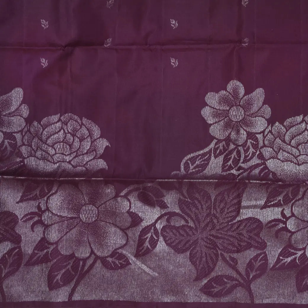 Dark Purple & Silver Pure Soft Silk Saree