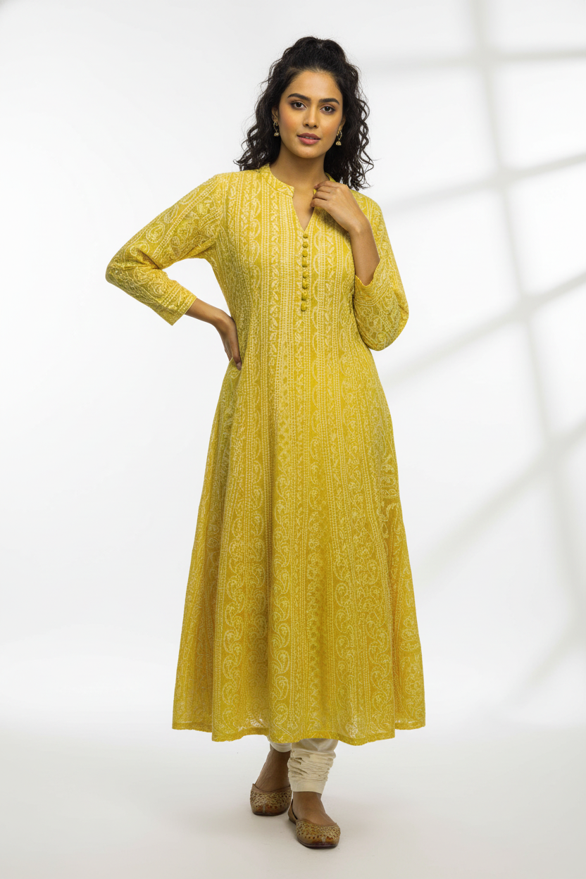 Yellow Colour With Floral Design Ladies Branded Umbrella Top Readymade