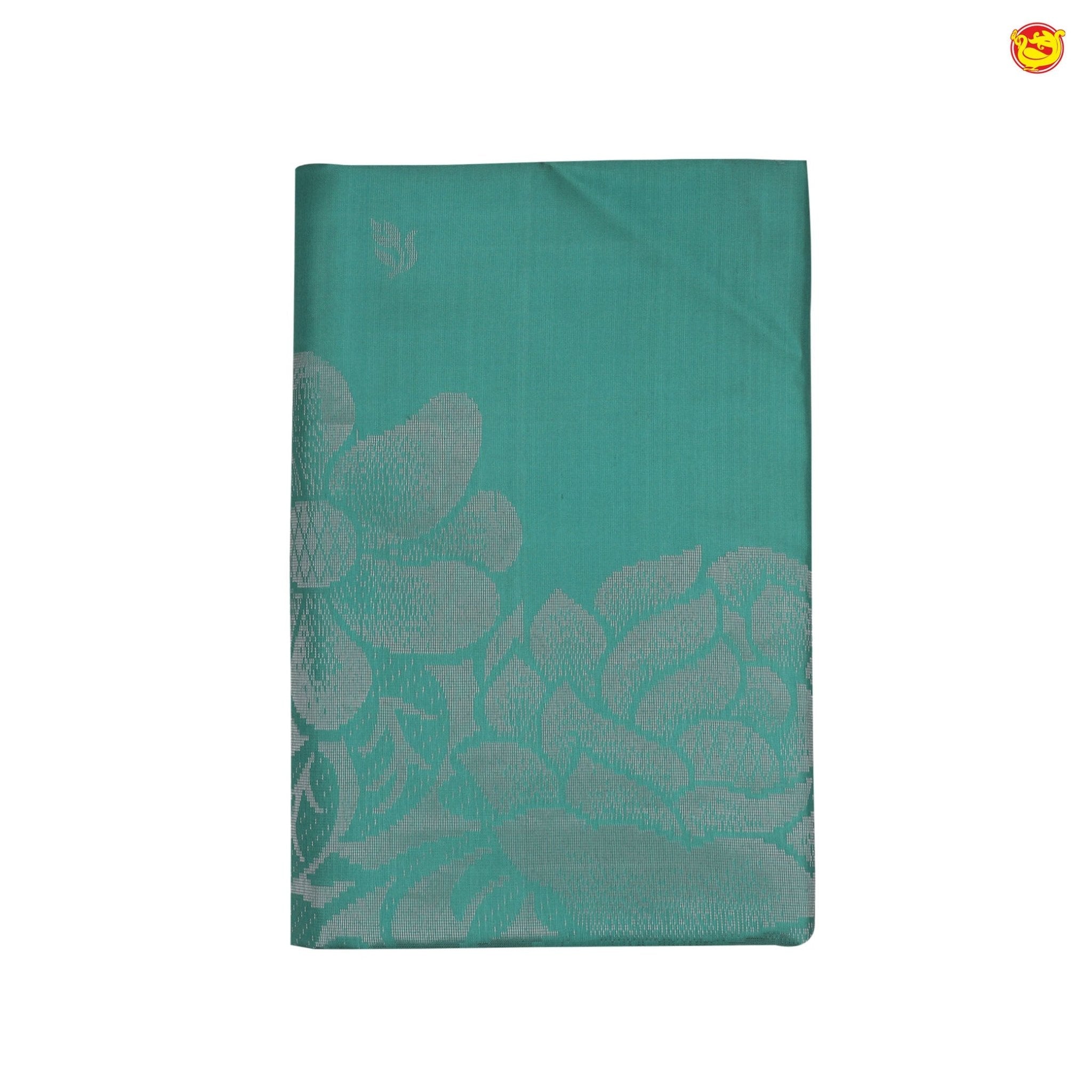 English green soft silk saree with silver zari - Thenianantham