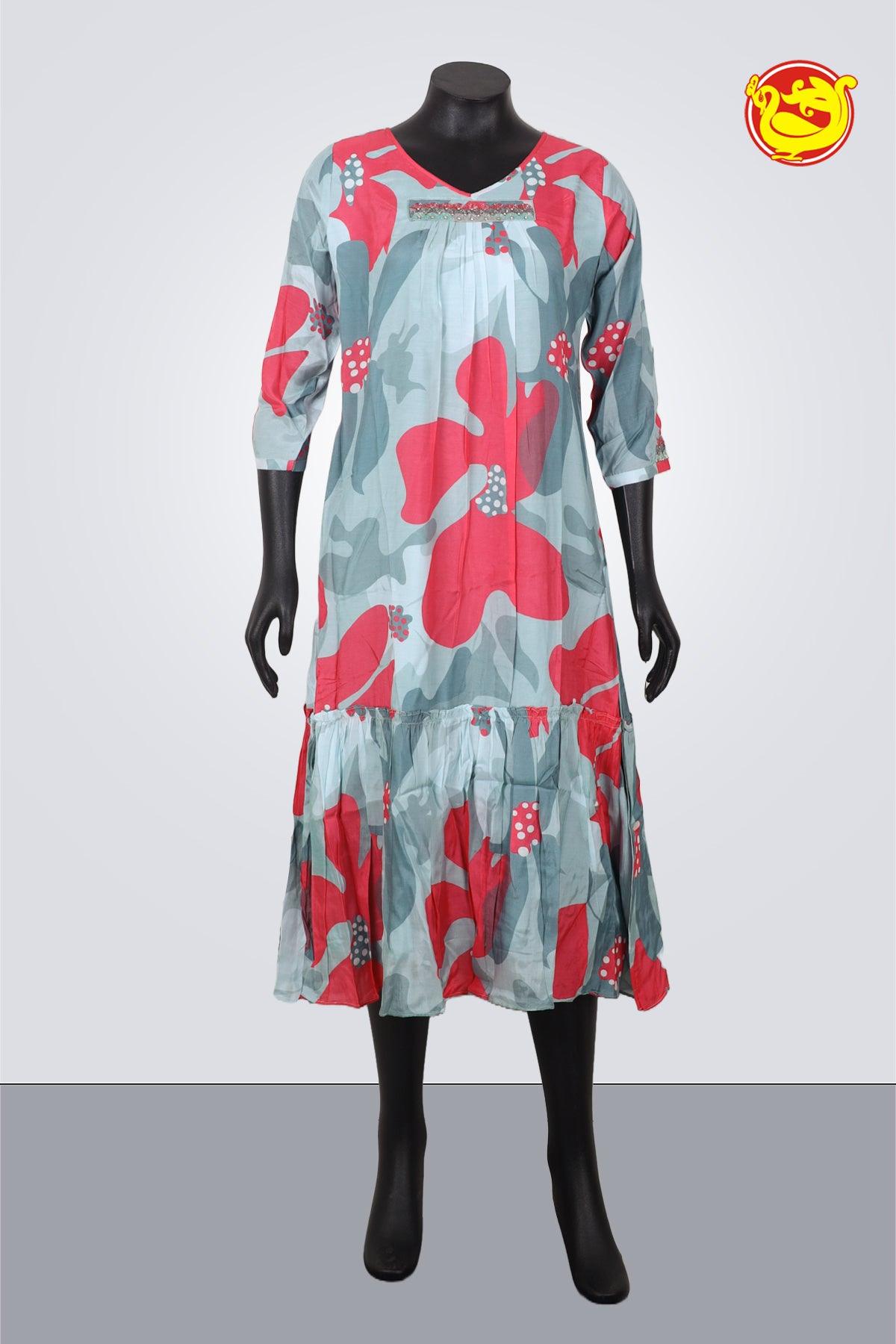 Light Grey With Pink Ladies Branded Readymade Maxi Tops