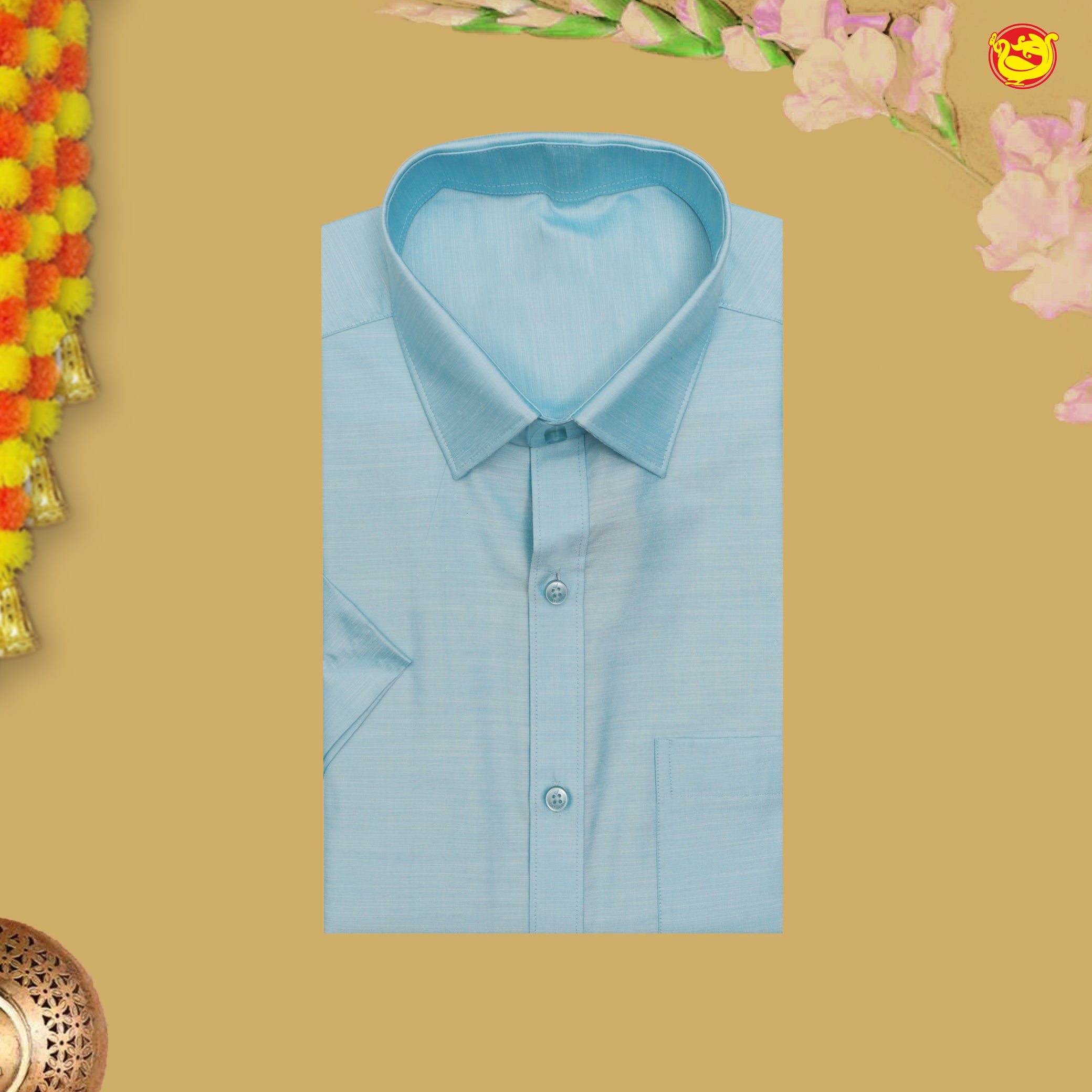 Skyblue With White Readymade Shirt And Matching Border Dhoti Set for Men