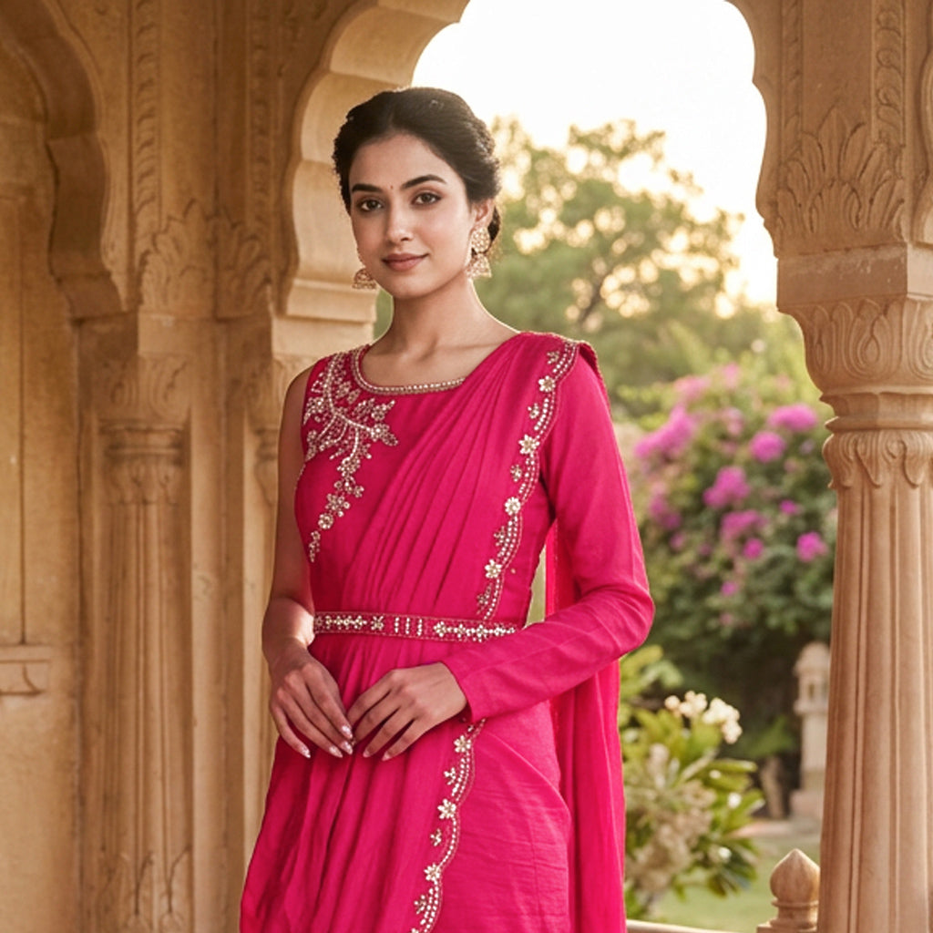 Pink Color Girls Branded Readymade Sarees