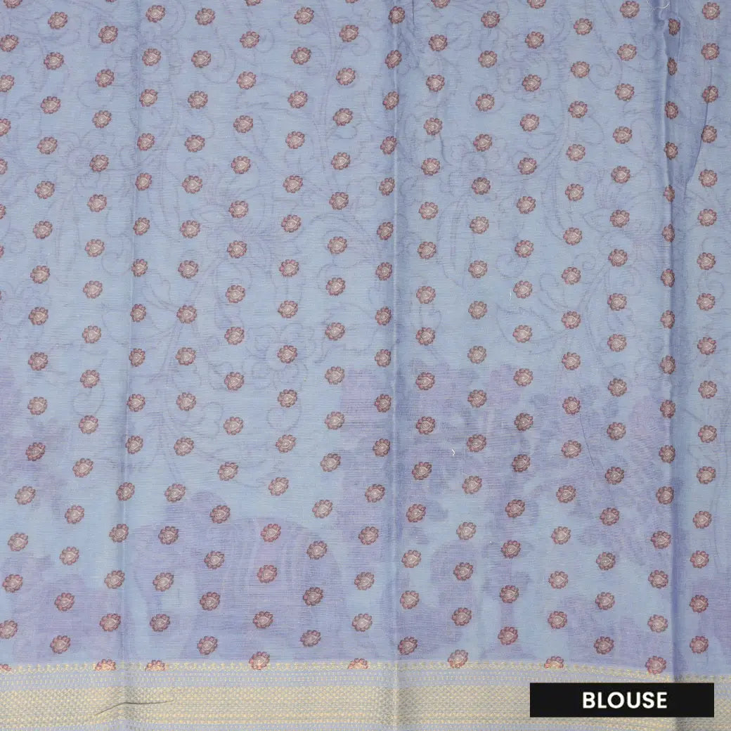 Light green priented floral design Semi Chanderi Saree