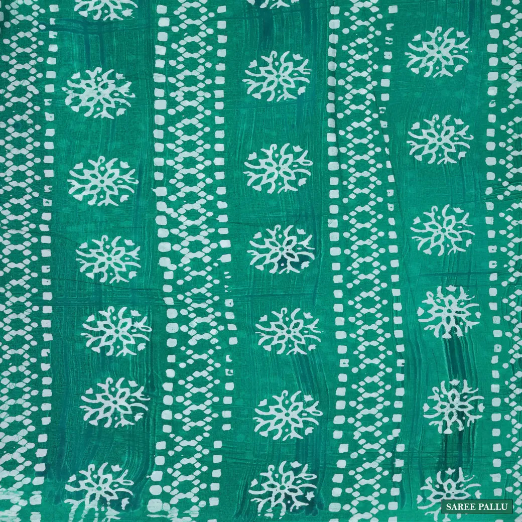 Navy Blue with Green Pure Mul Mul Cotton Saree with Blouse