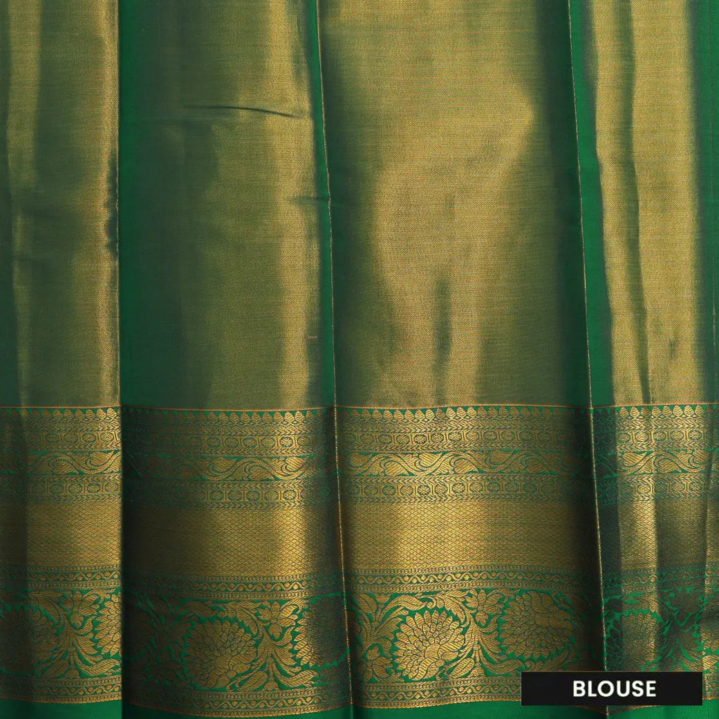 Golden-Yellow with Green Floral Design Tissue Silk Saree