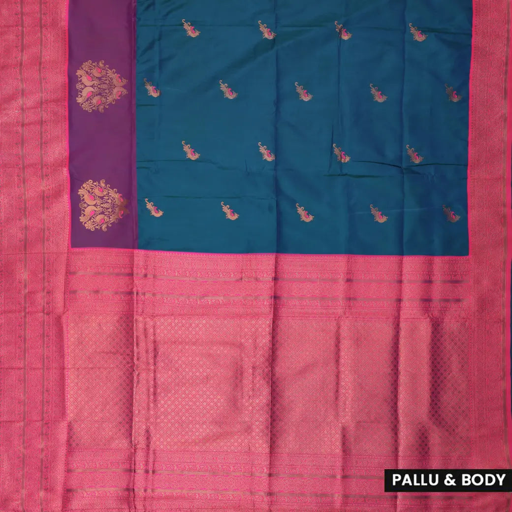 Peacock Blue with Pink Soft Silk Saree