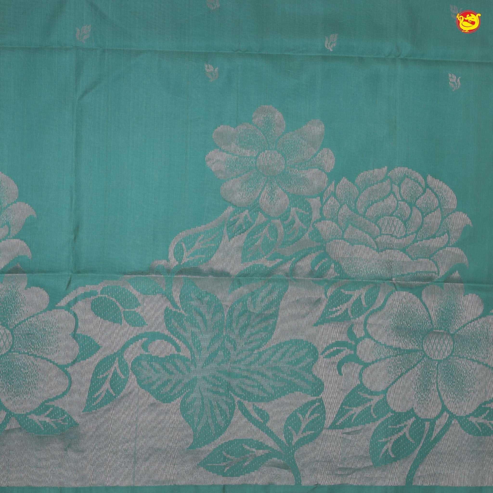 English green soft silk saree with silver zari - Thenianantham