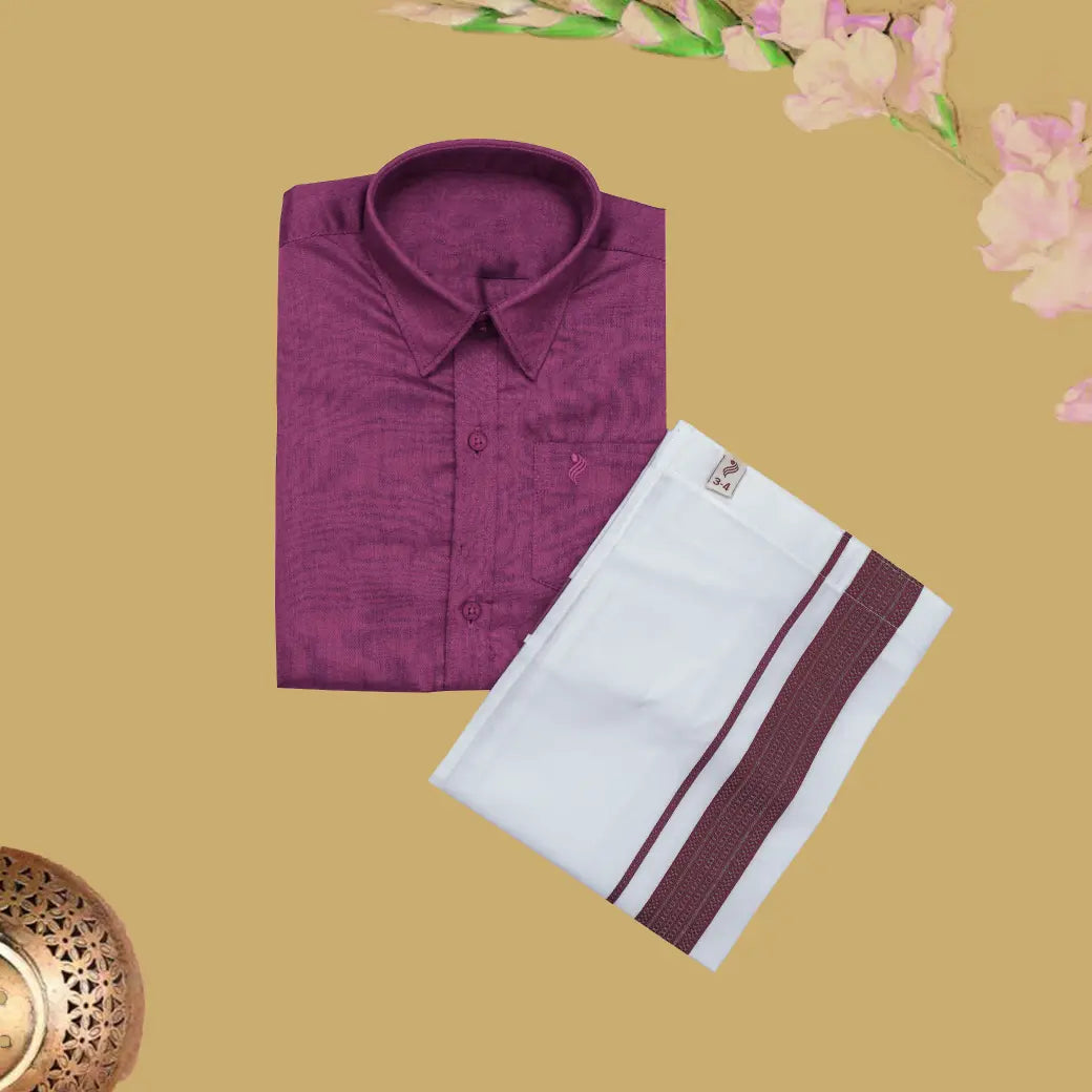Purple Cotton with Boy’s Readymade Shirt And Dhoti Set