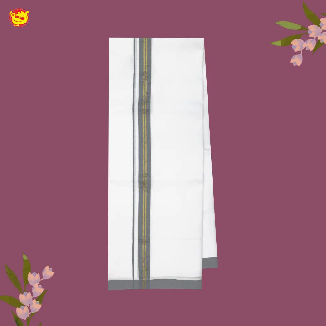 White with Gray Terra Gold Jari Fancy Border Double Layer Cotton Men’s Dhoti