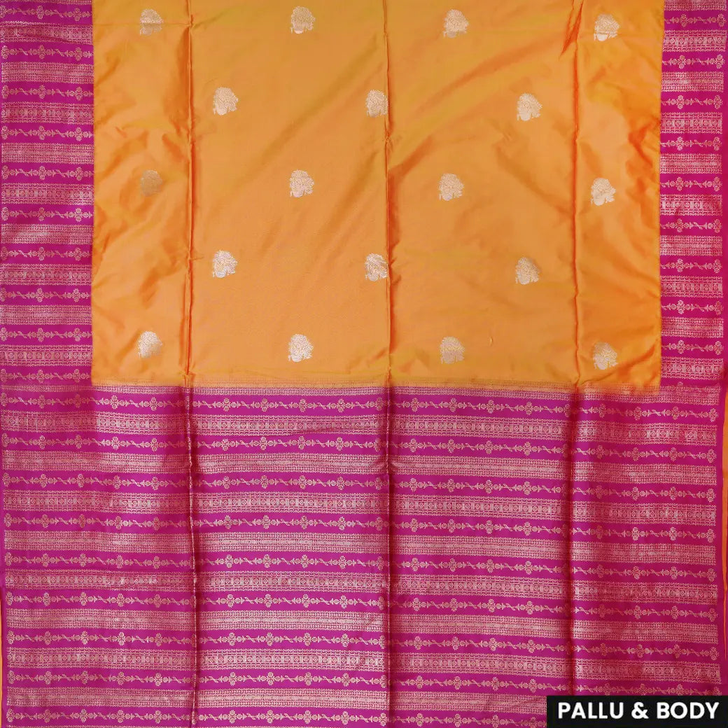 Dark Yellow with Pink Soft Silk Saree