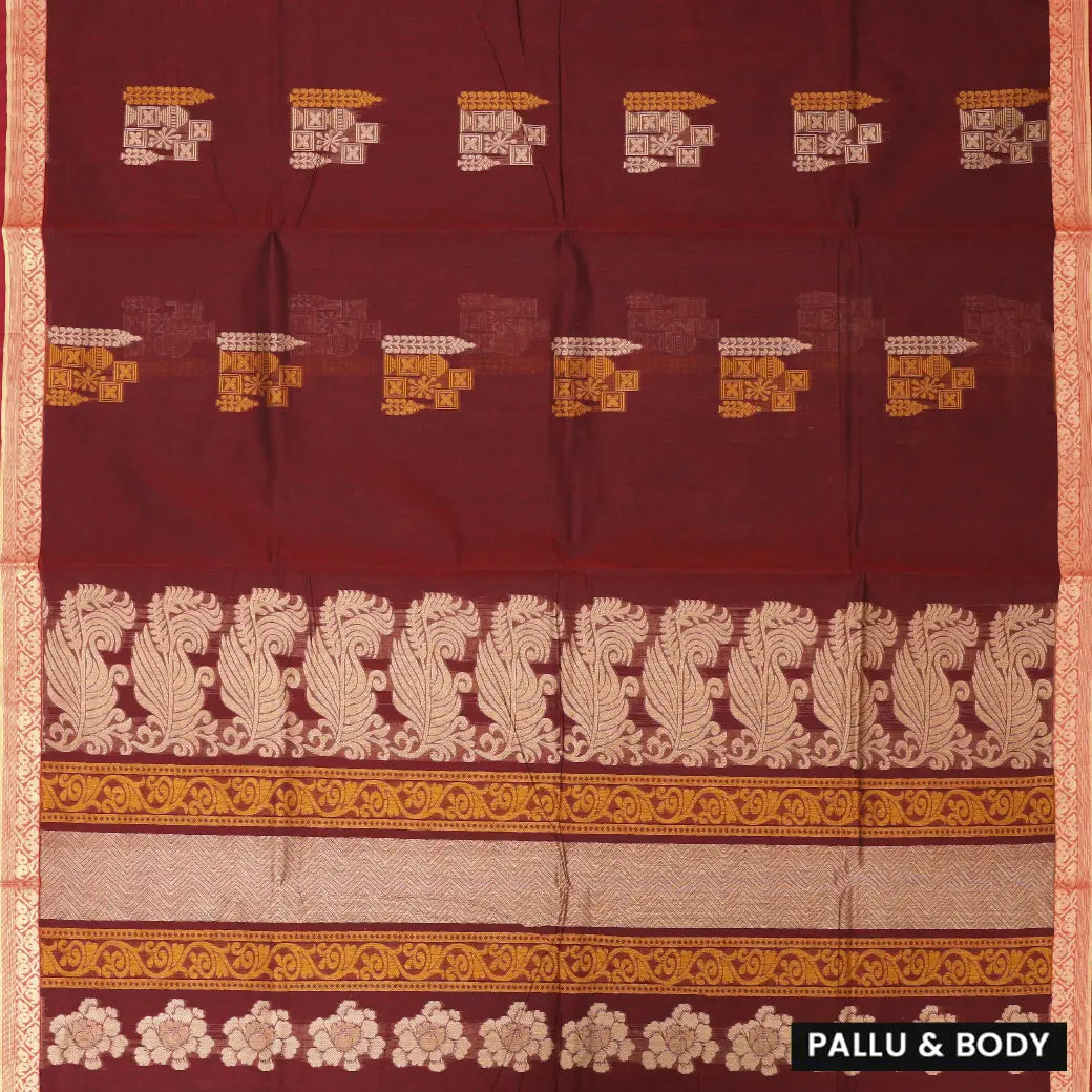 Brown Color Negamam Cotton Saree
