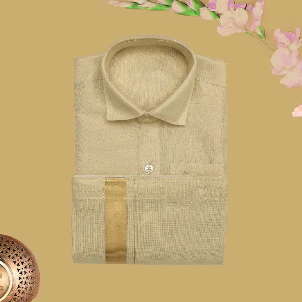Gold Tissue with Boy’s Readymade Shirt And Dhoti Set
