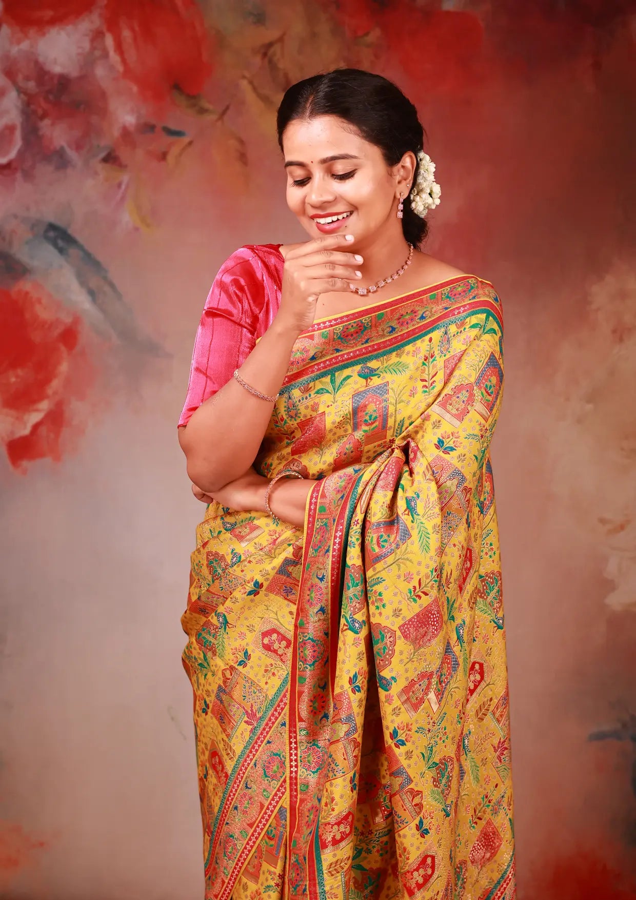 Yellow With Red Soft Banarasi Saree