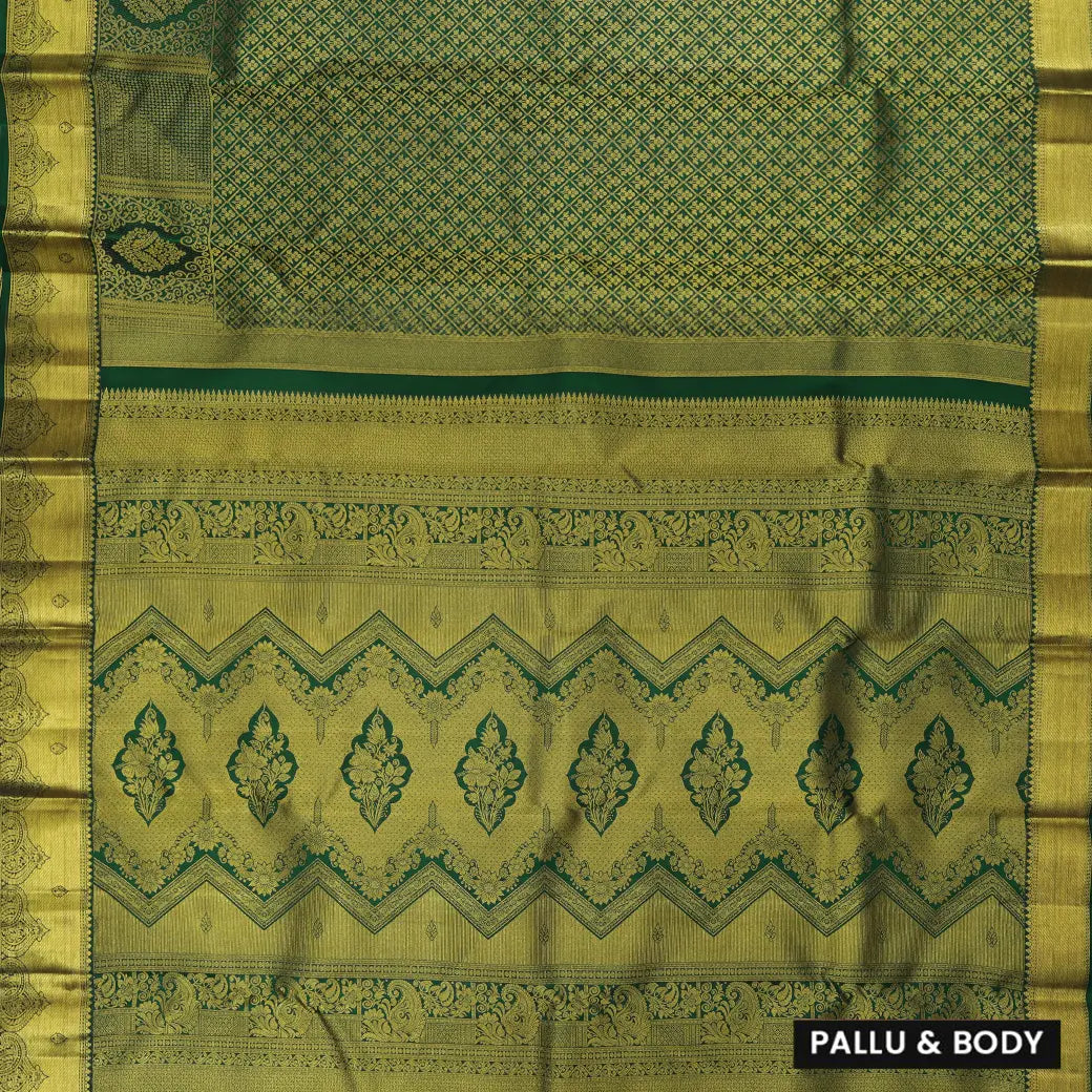 Green with Gold Zari Border Wedding Silk Saree