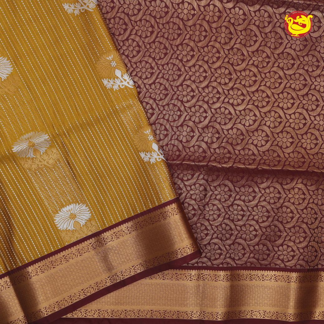 Mustard yellow with Maroon Soft Silk Saree - Thenianantham