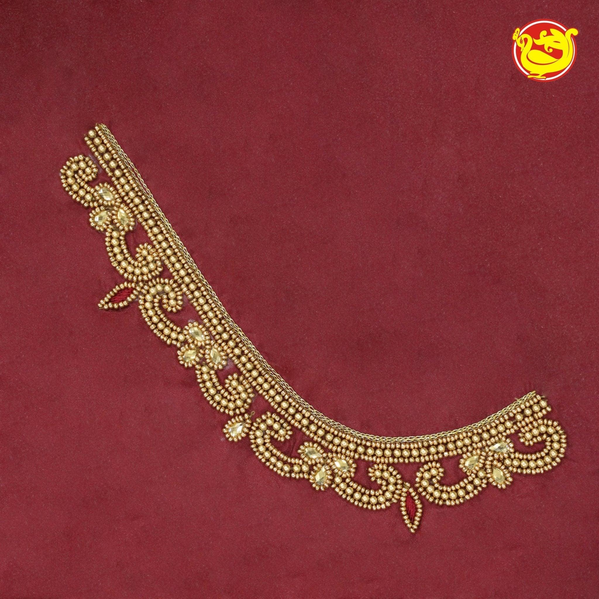 Maroon Bridal Aariwork Blouse - Thenianantham