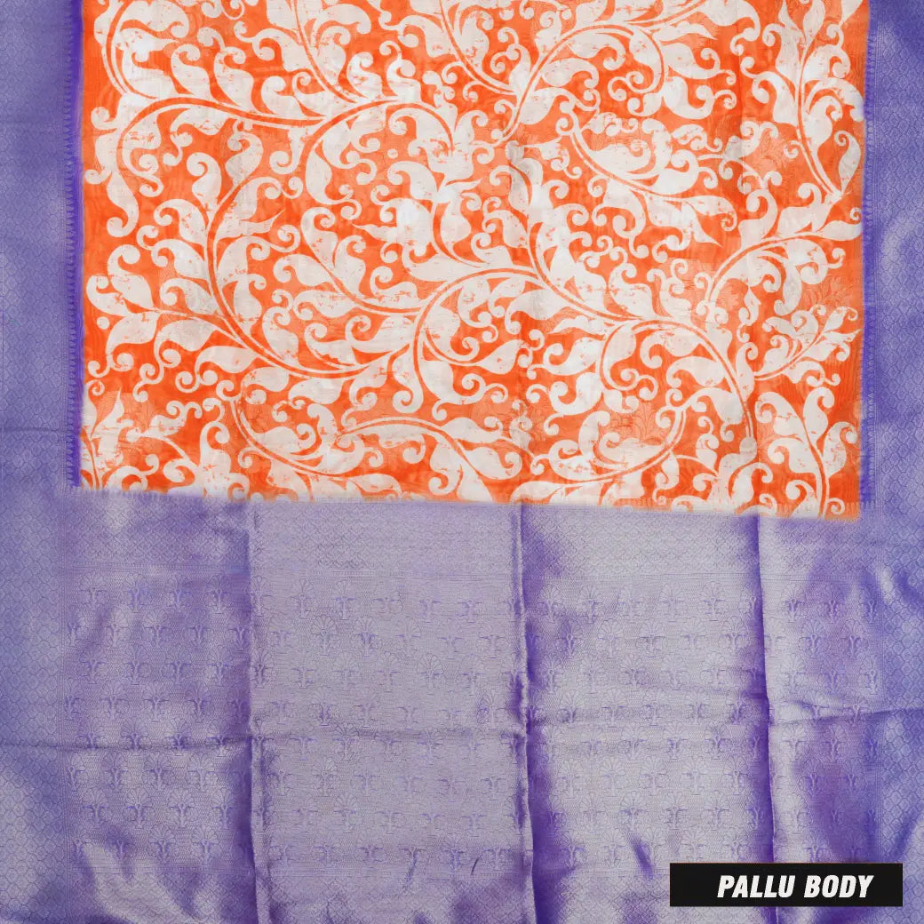 Orange with Blue Paisley Design Pattern Semi Burberry Silk Saree