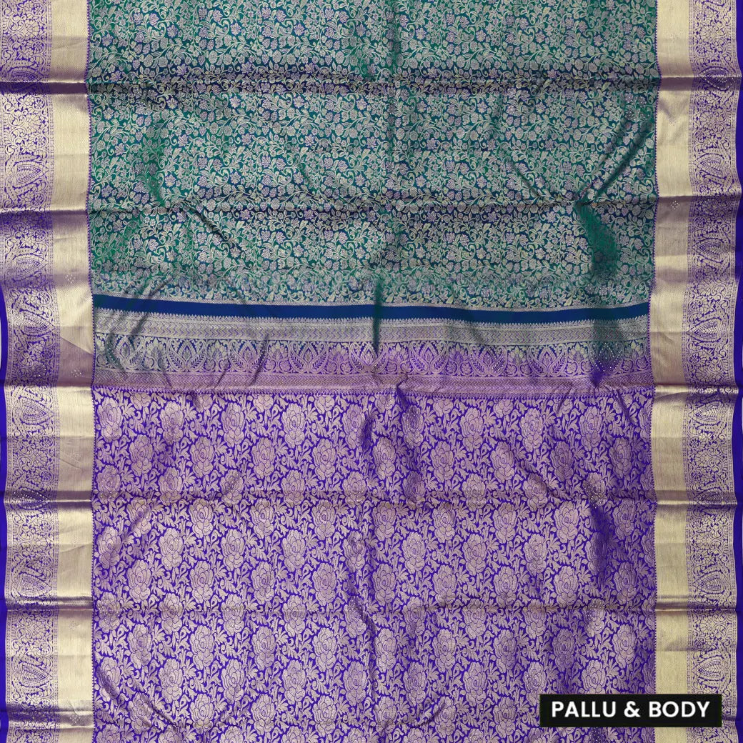 Green with Purple Gold Zari Border Wedding Silk Saree