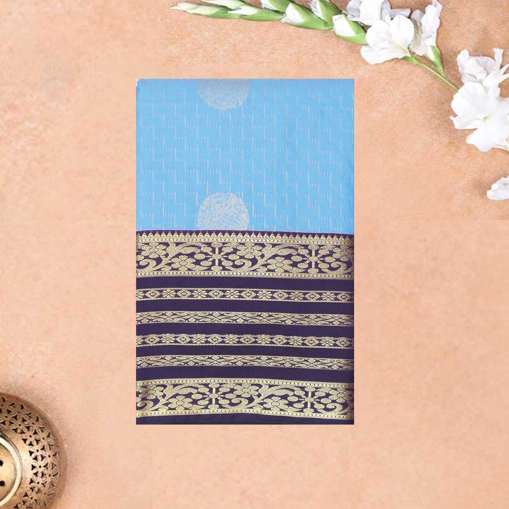Sky blue With violet Vaira Oosi Silk Saree – Thenianantham