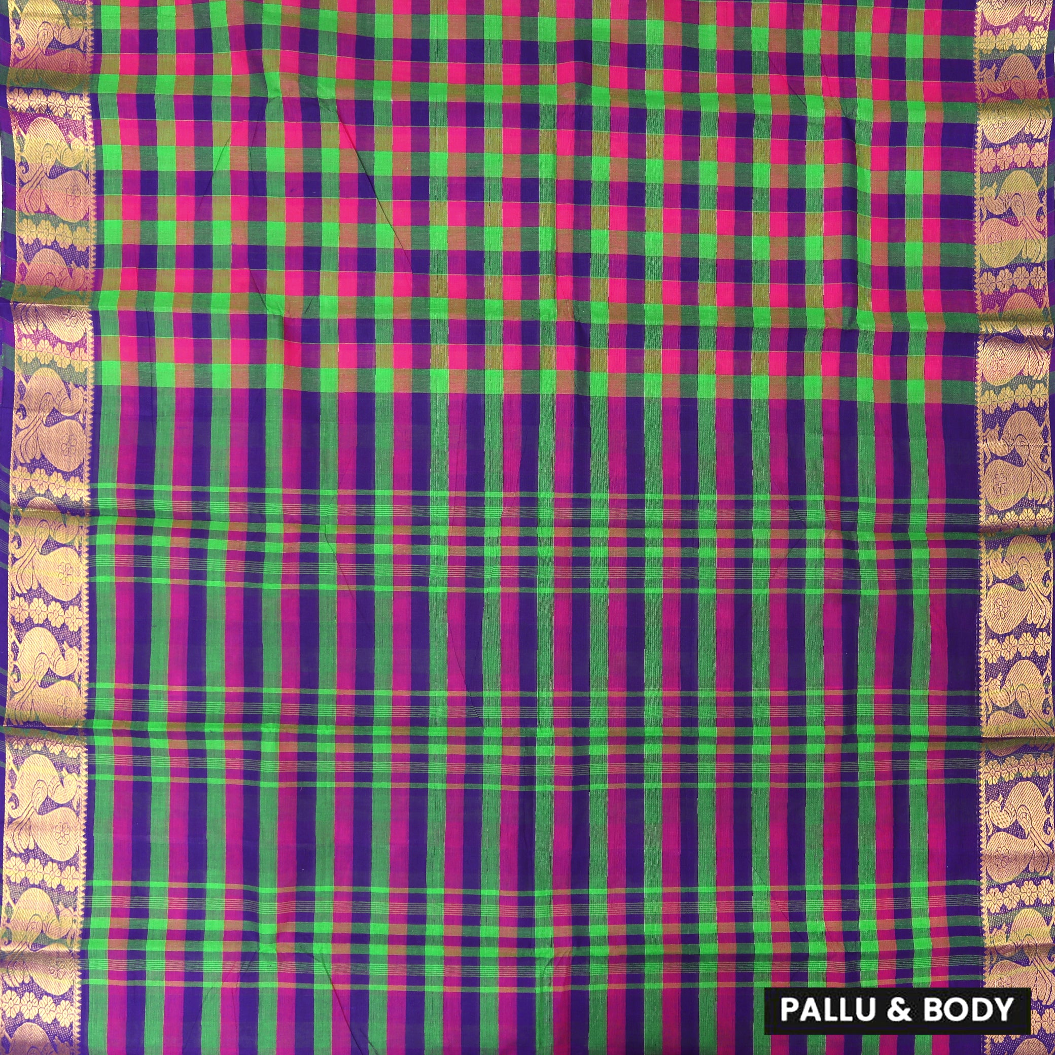 Multi Colour Small Checked Pattern Pure Chettinad Cotton Saree without Blous