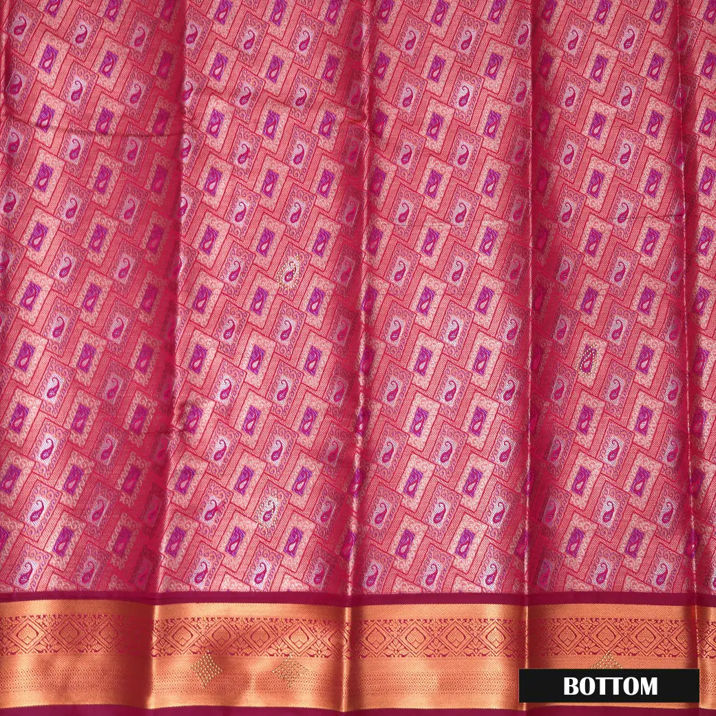 Rani Pink Colour Floral Design Traditional Pattu Pavadai Material