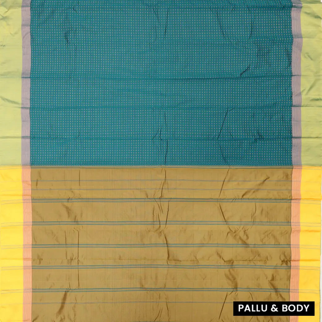 Teal Blue With Mustard Yellow Border Arani Silk Saree