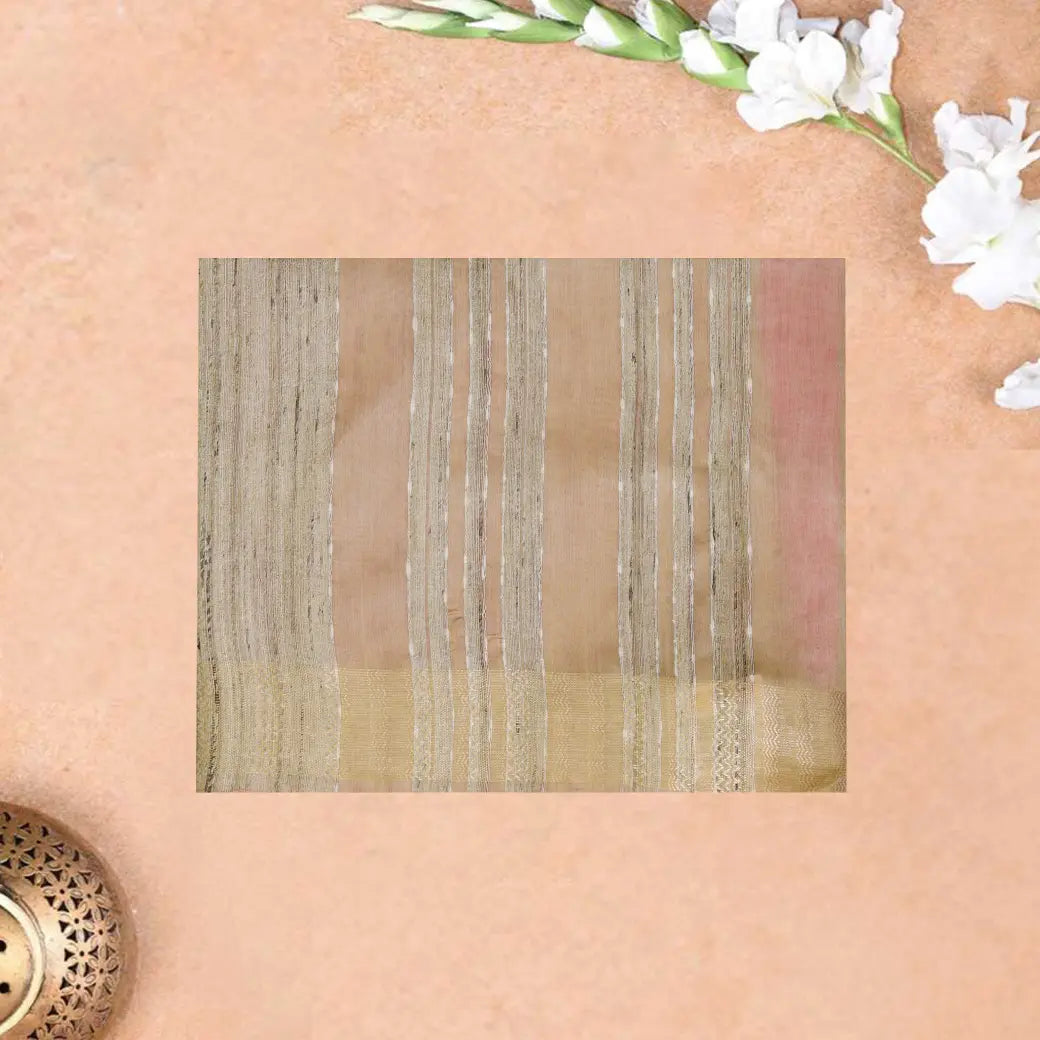 Cream with Light Pink Art Tussar Saree