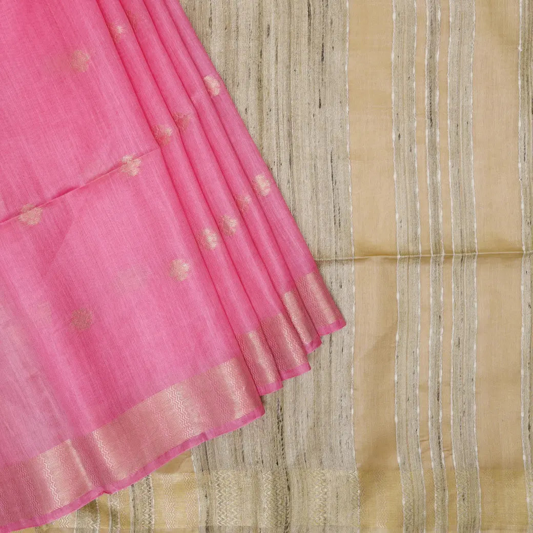Cream with Light Pink Art Tussar Saree