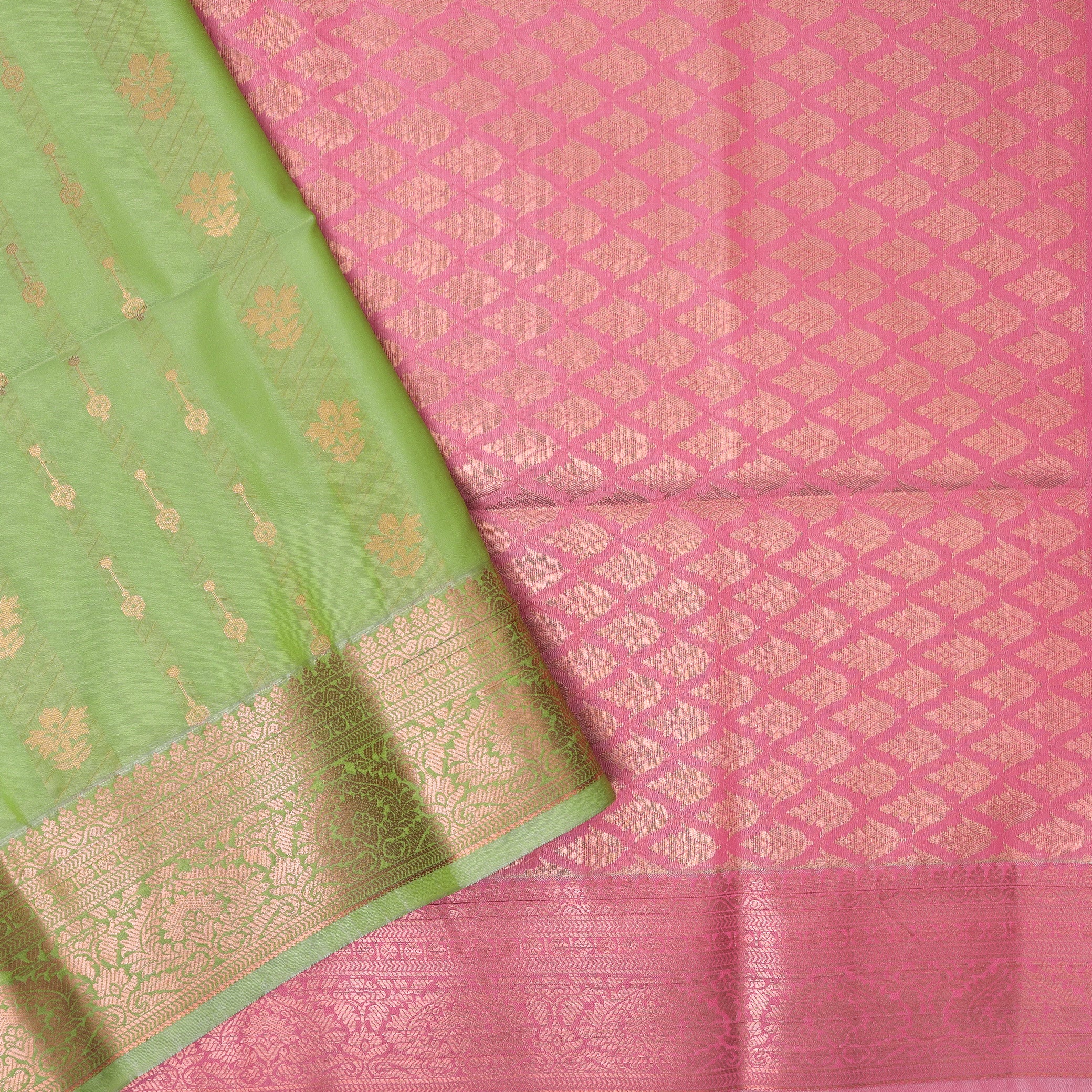 Green with Pink Soft Silk Saree