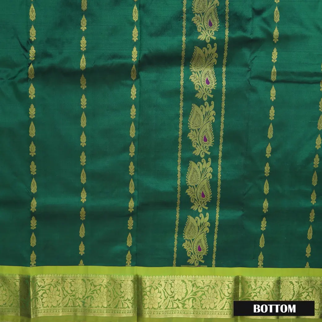 Green With Sage Green Border Floral Design Traditional Pattu Pavadai Material