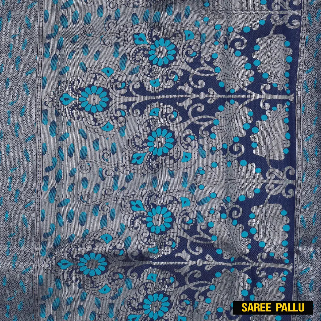 Light SkyBlue with Navy Blue Kubera Silk Saree
