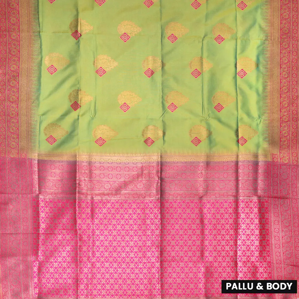 Green with Pink Soft Silk Saree