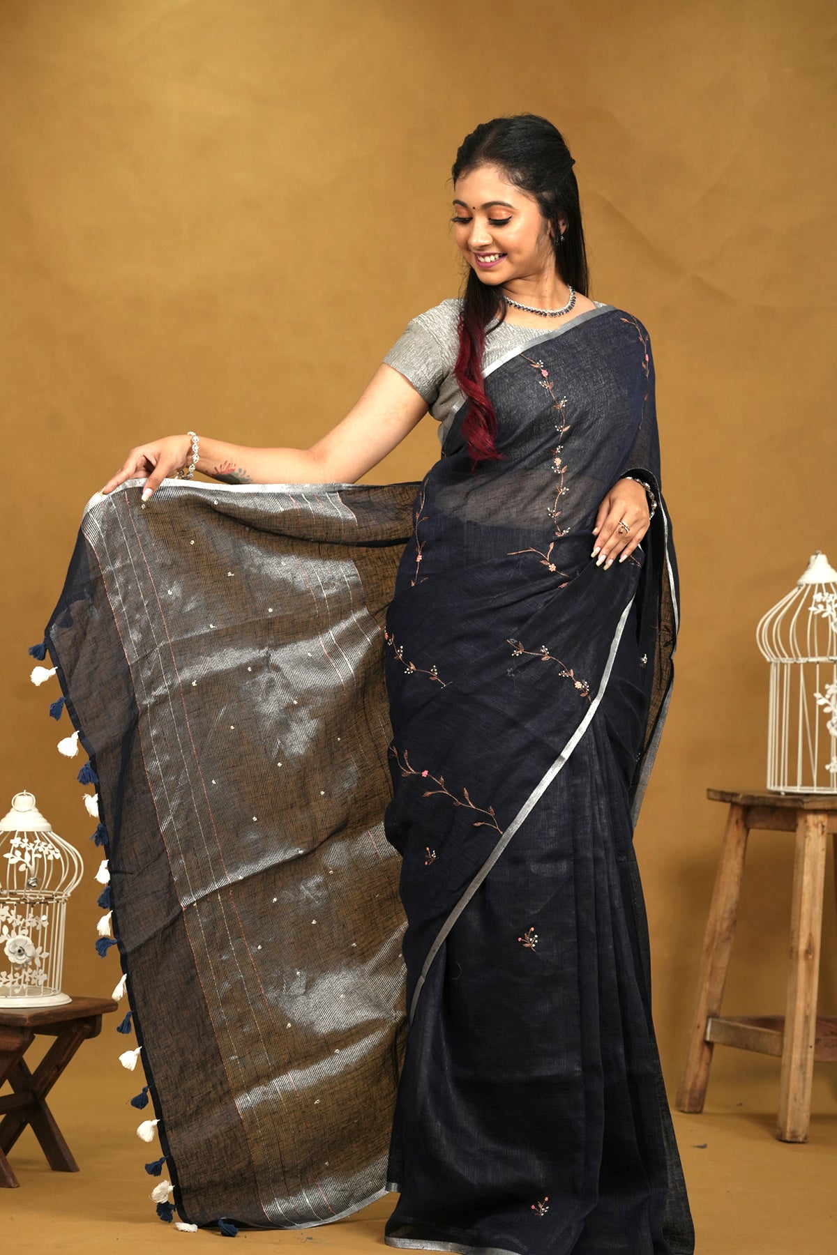 Linen cotton saree