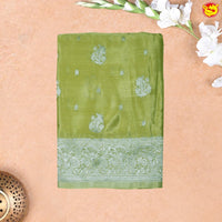 Mehandi Green Buttas Motifs Silver Zari Rich Pallu with Floral Border Georgette Saree - Thenianantham