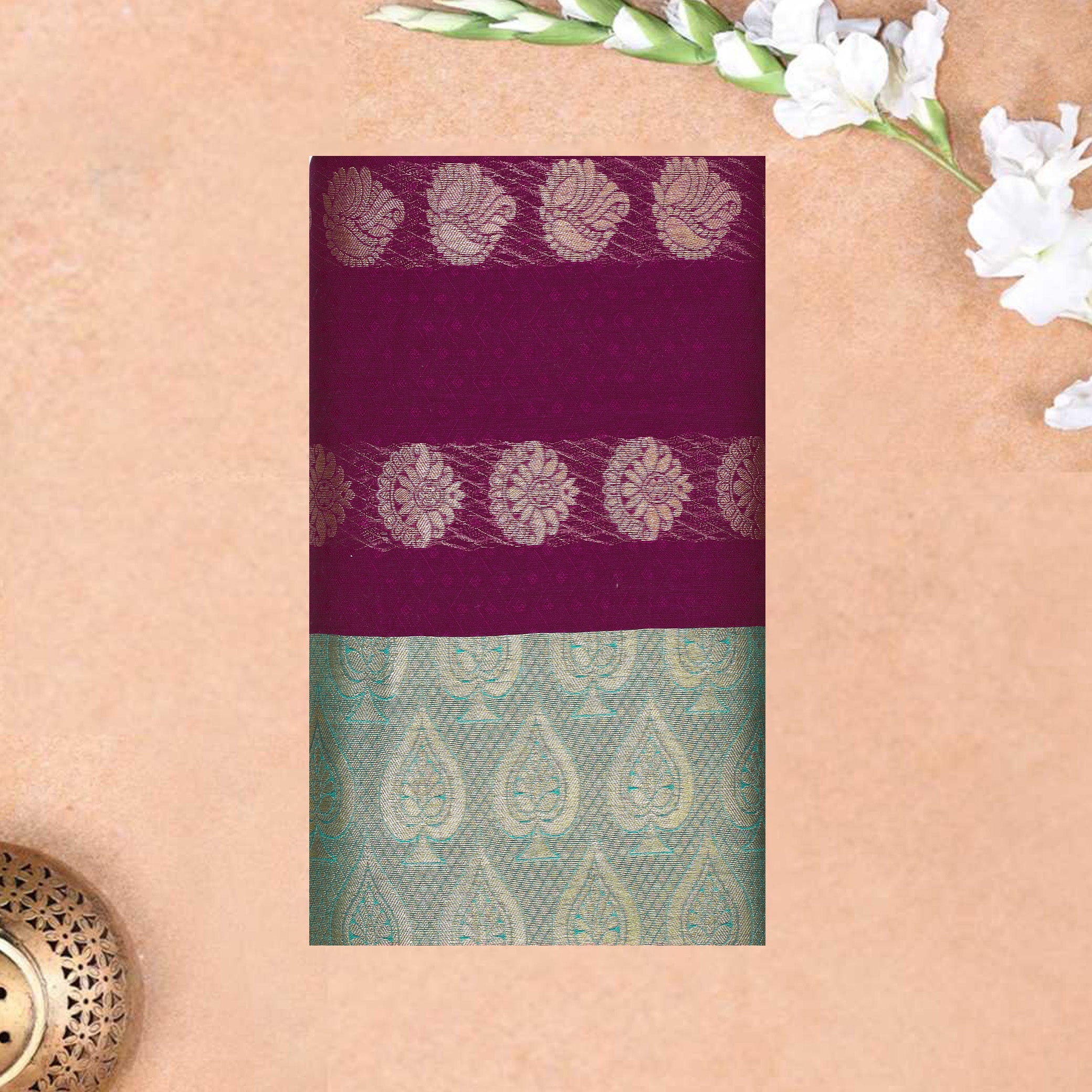 Maroon With  Green   Silk Cotton Saree