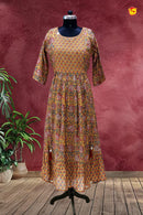 Mustard Yellow with Colourfull Floral Motifs Ladies Branded Readymade Maxi Top - Thenianantham