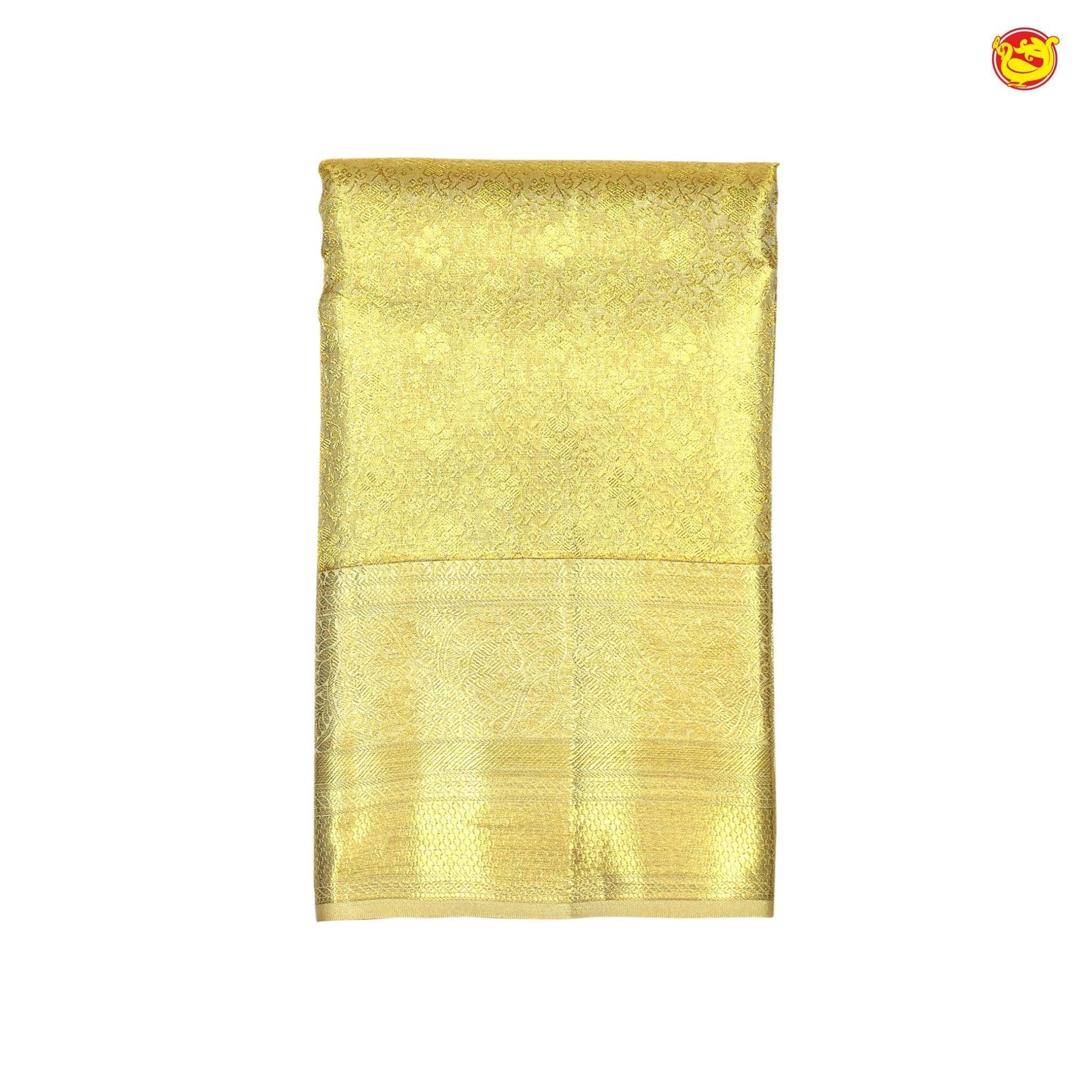 Golden Jacquard Gold Zari Floral Print Border Kanjivaram Wedding Silk Saree - Thenianantham