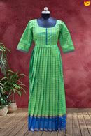 Green with Blue Ladies Branded Readymade Chettinad Cotton Pleated Gown
