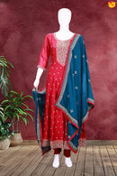 Red with Navy Blue Ladies Branded Readymade Chudi Set