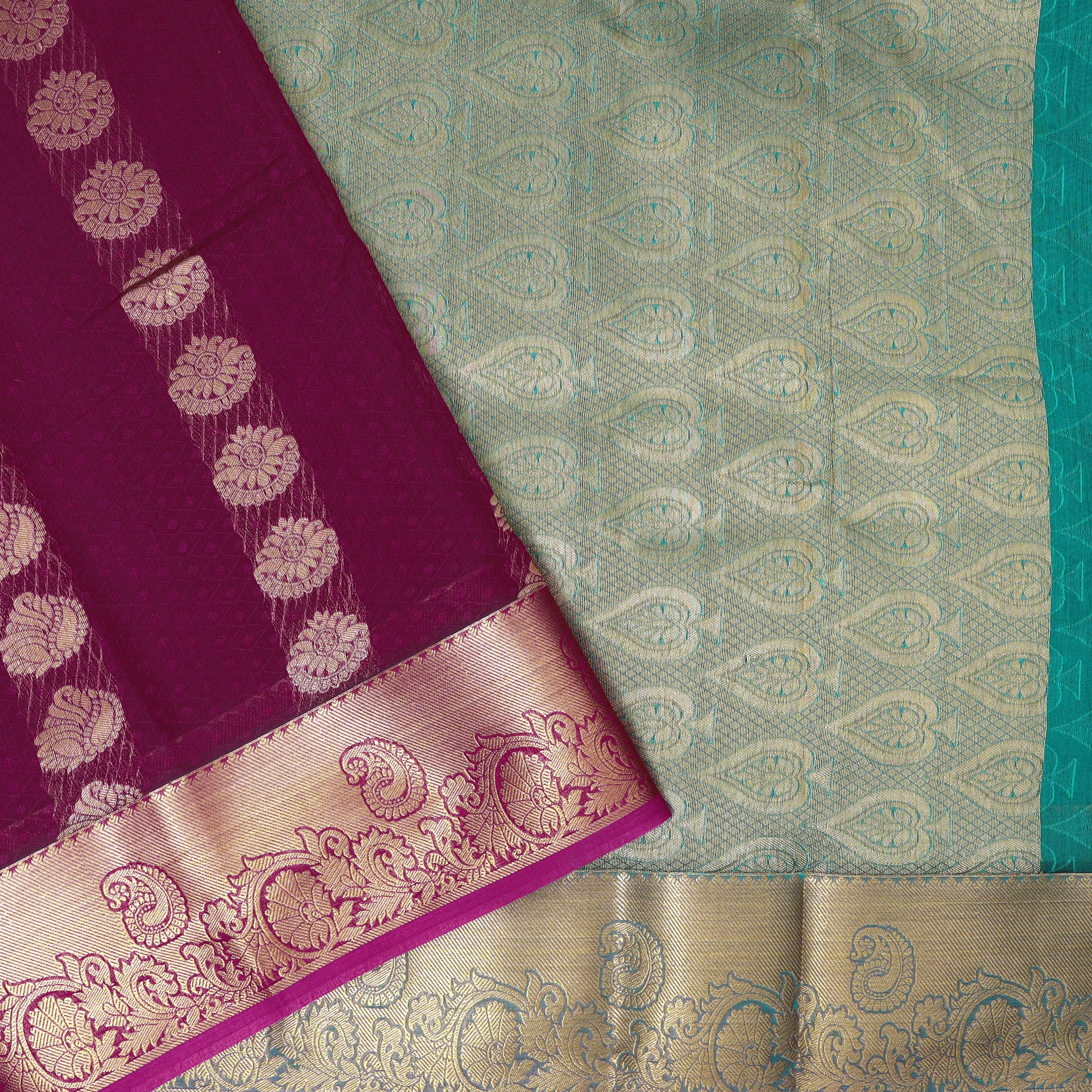Maroon With  Green   Silk Cotton Saree