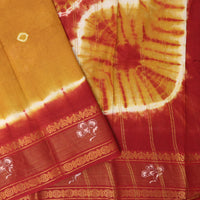 Mustard Yellow  With Red Sungudi Cotton Saree   without Blouse