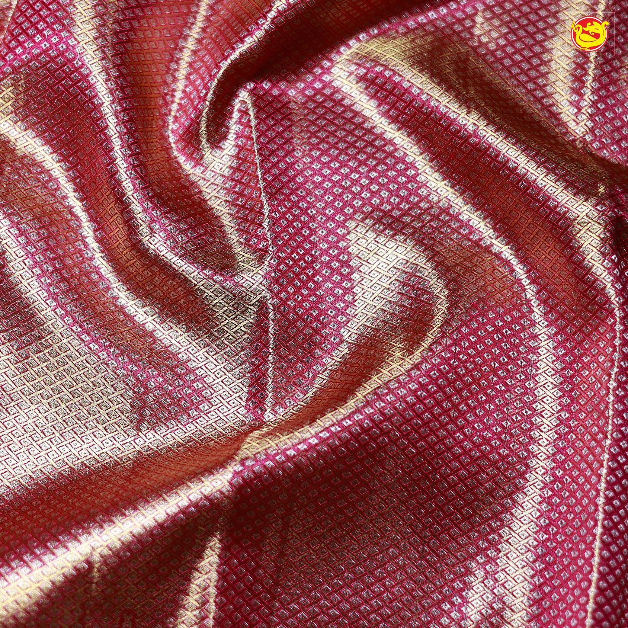 Pink Tissue Buttas Gold Zari Border Kanjivaram Wedding Silk Saree - Thenianantham