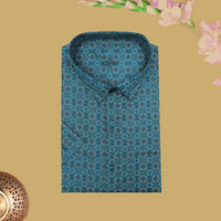 Rama green printed Cotton Readymade Shirt and Flexi Fit Dhoti - Thenianantham