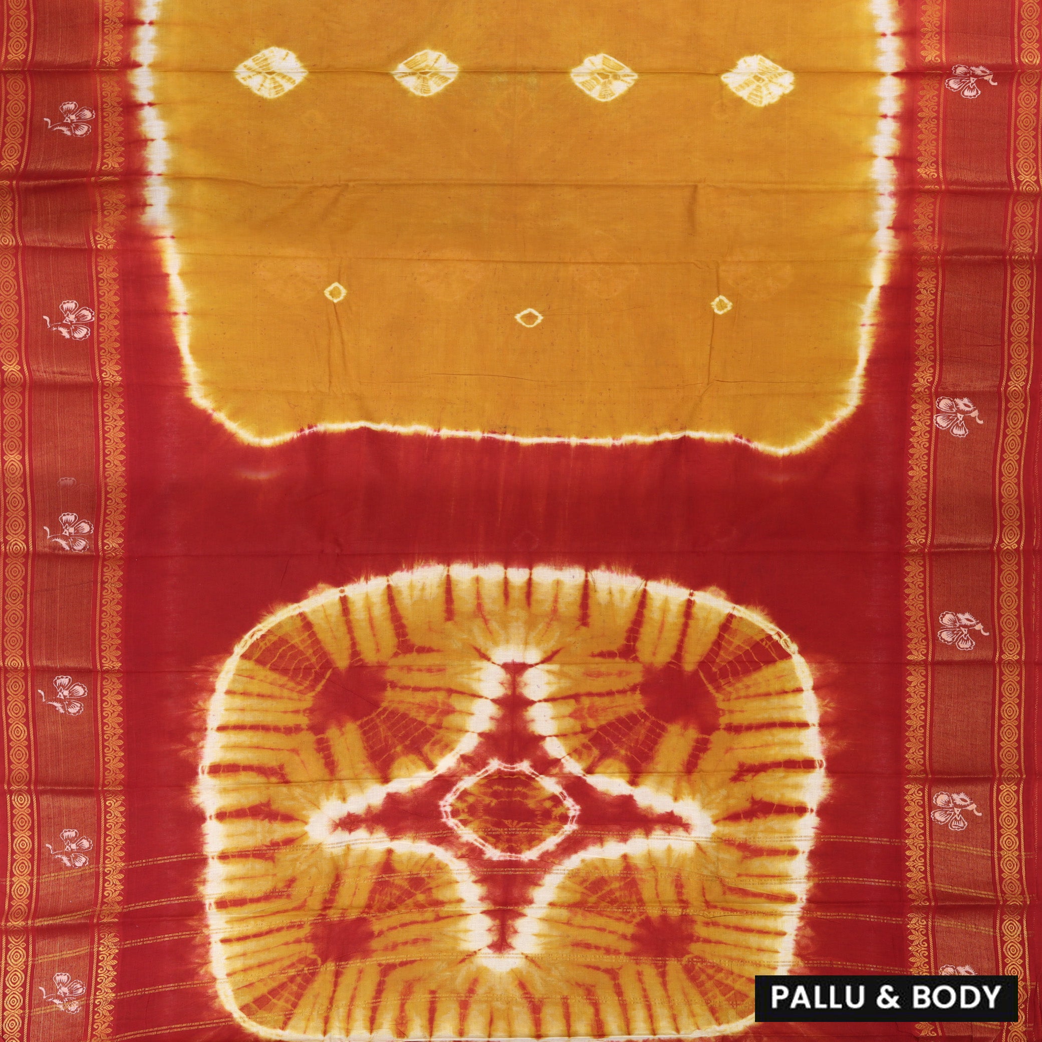 Mustard Yellow  With Red Sungudi Cotton Saree   without Blouse