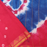 Rani Pink With Blue Sungudi Cotton Saree   without Blouse