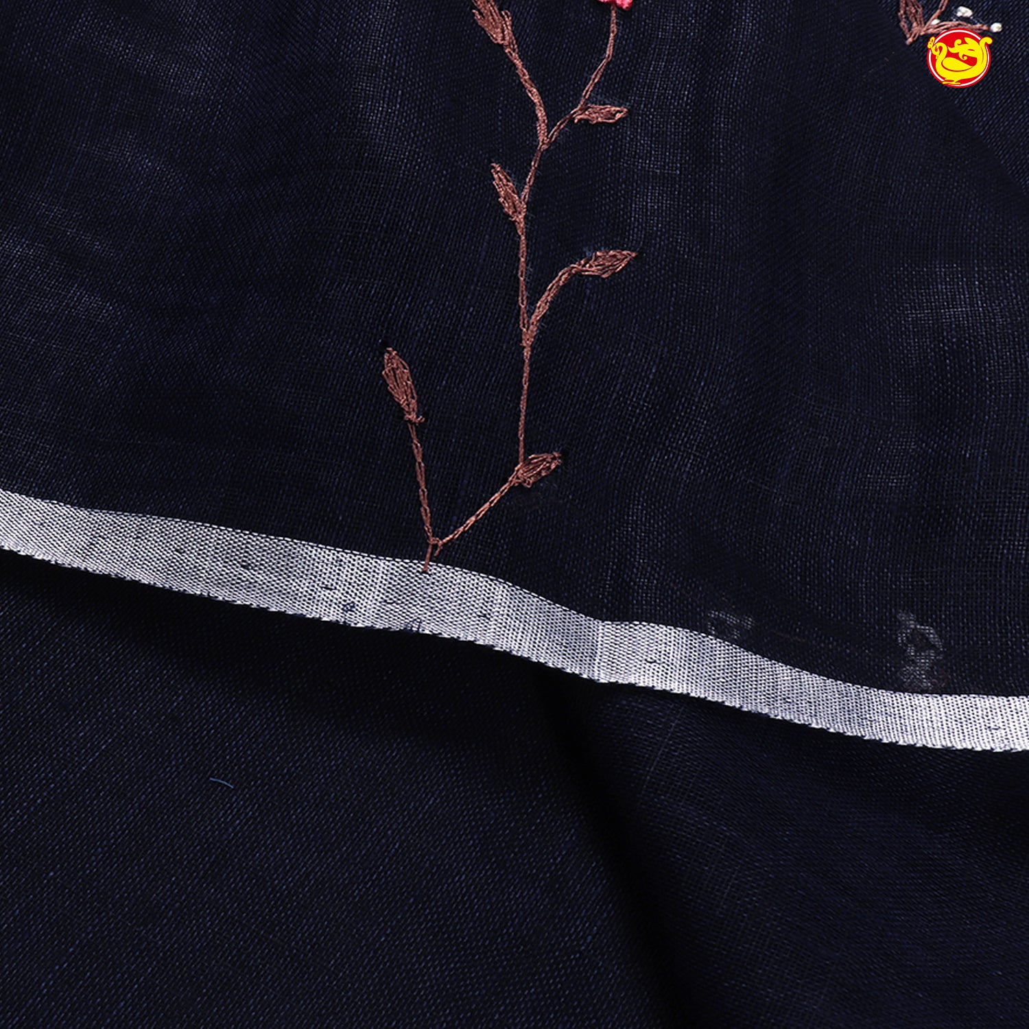 Black With Sliver Pure Linen With Hand Embroidered Saree